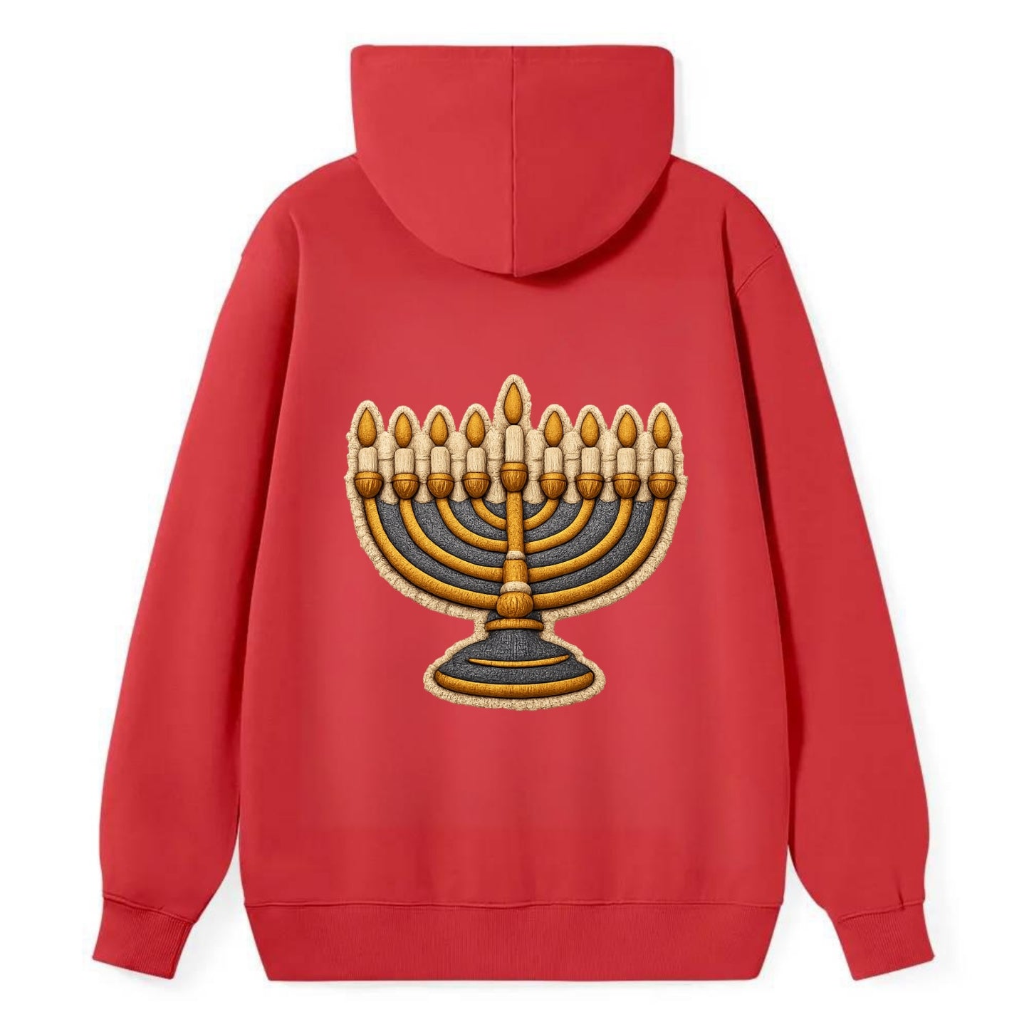 MENORAH LIGHTS - nine branch candelabra in gold and blue , Hanukkah - Classic Pullover Hoodie - Red