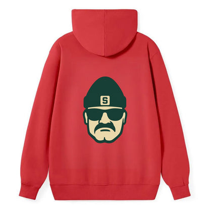 East Lansing Spartan wearing Michigan State beanie with S patch - Classic Pullover Hoodie - Red