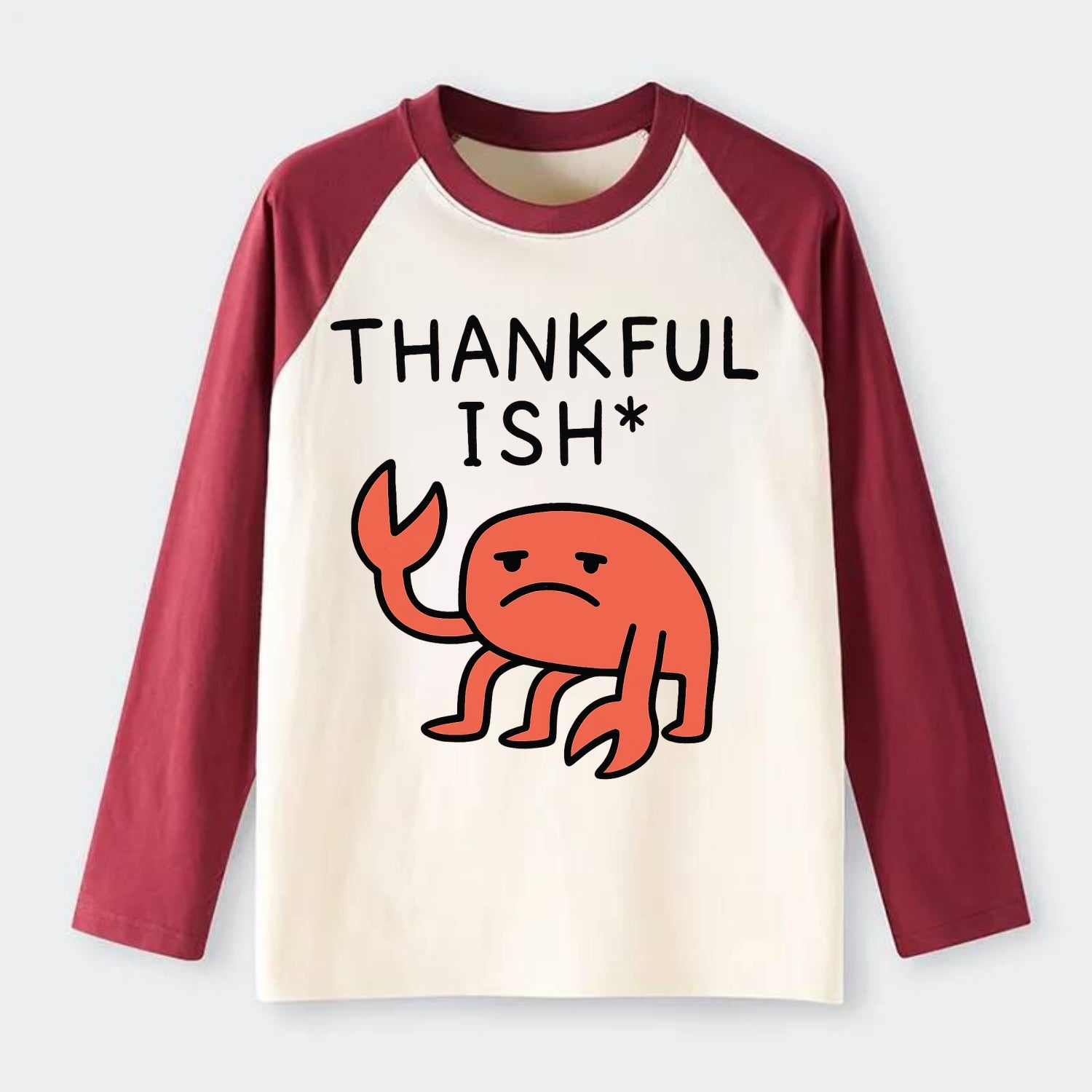 THANKFUL ISH | Gratitude with asterisk - Raglan Long Sleeve T-Shirt - Red
