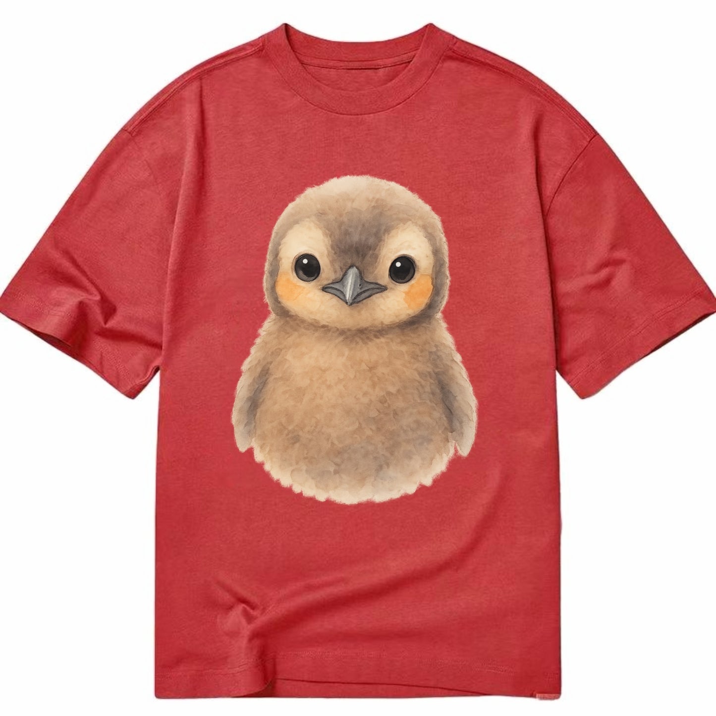 Baby King Penguin - orange cheek patches, fluffy brown, large eyes, front-facing, - Classic T-shirt - Red
