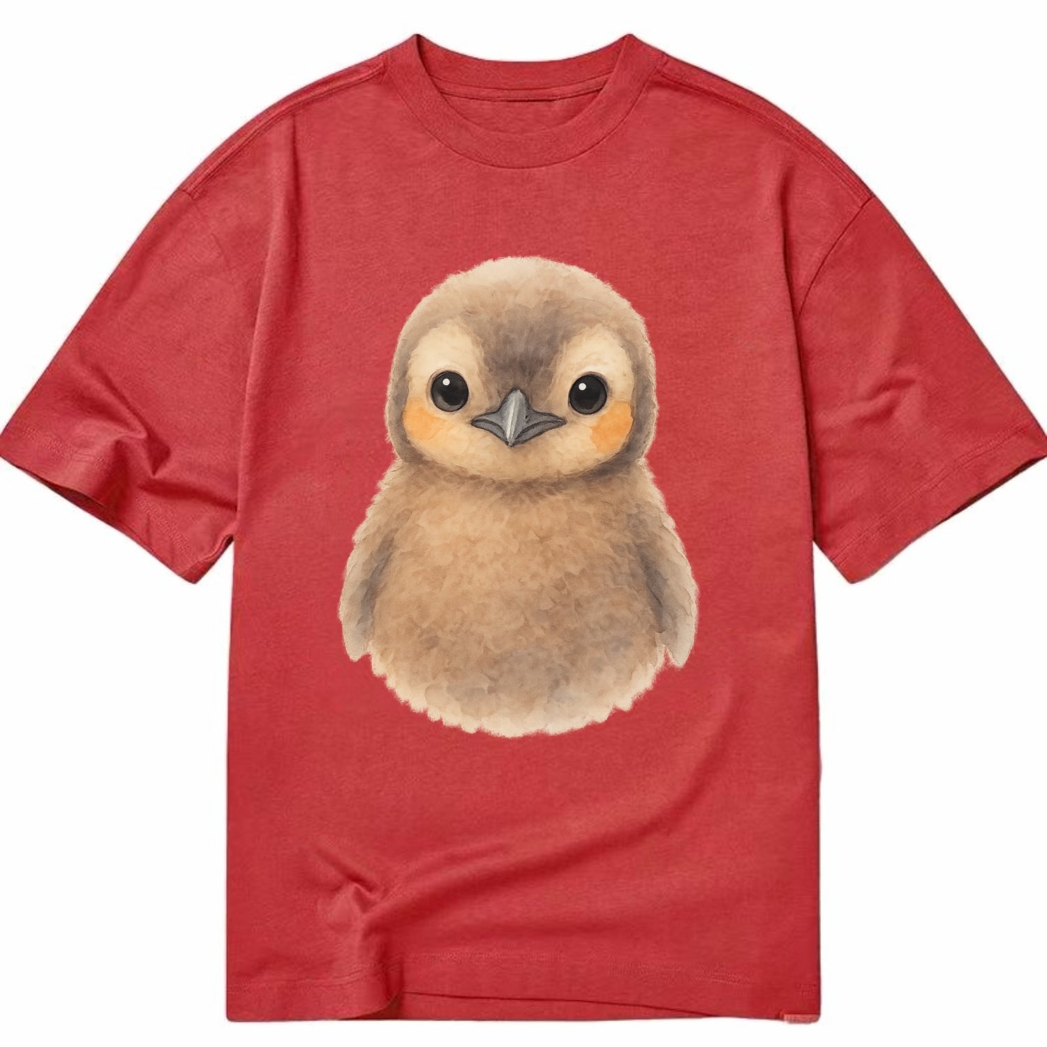 Baby King Penguin - orange cheek patches, fluffy brown, large eyes, front-facing, - Classic T-shirt - Red