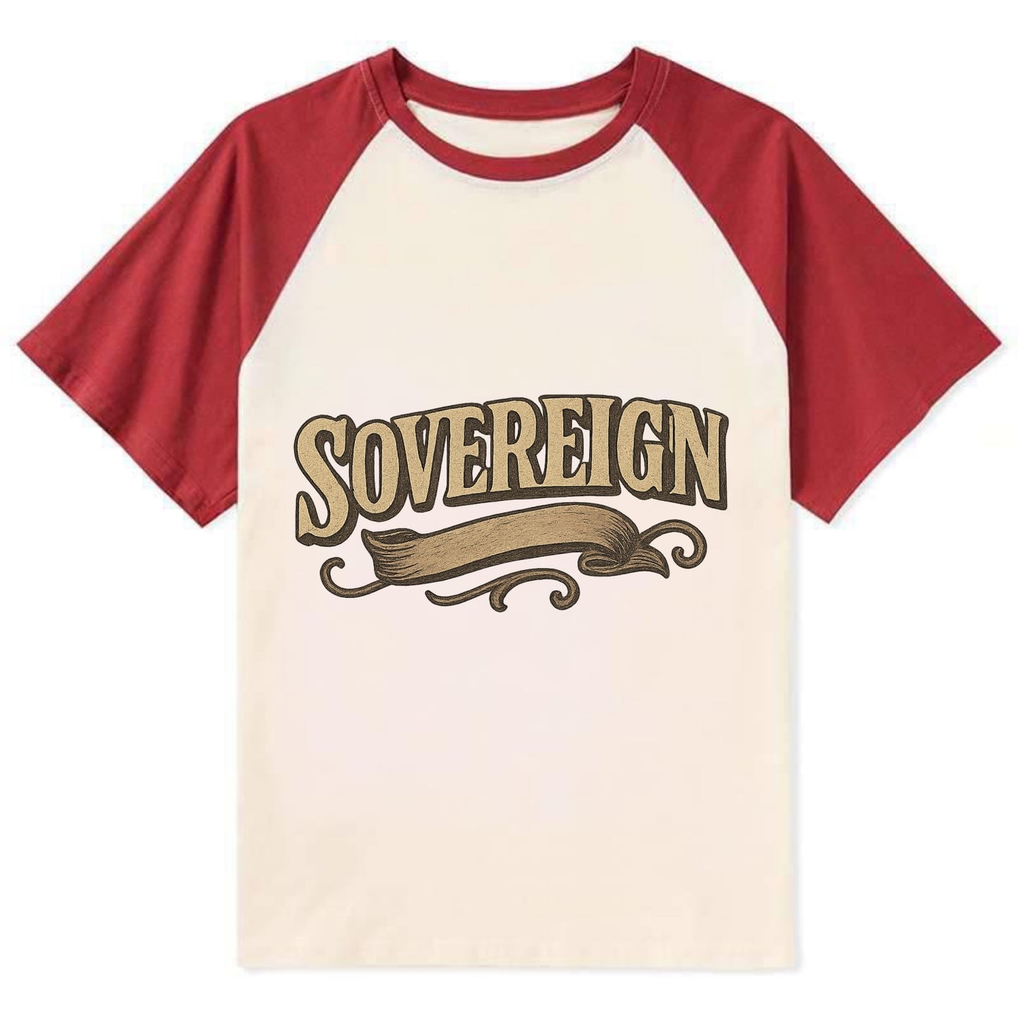 Bold typography design - "SOVEREIGN" - self-ruled, autonomous, in control - Contrast Raglan T-shirt - Red