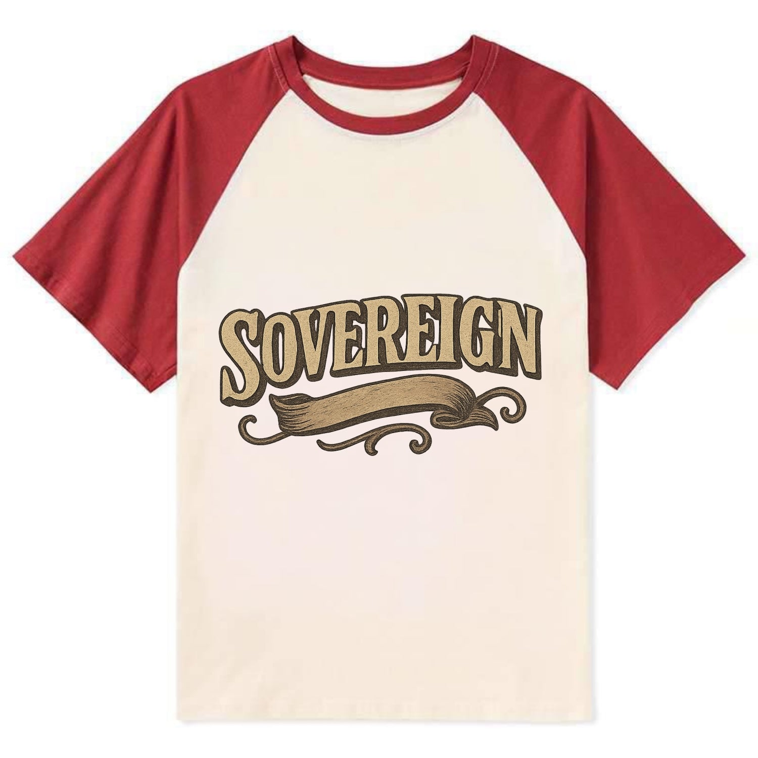 Bold typography design - "SOVEREIGN" - self-ruled, autonomous, in control - Contrast Raglan T-shirt - Red