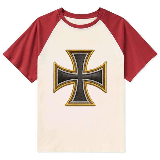 Teutonic Cross  - Contrast Raglan T-shirt - Red