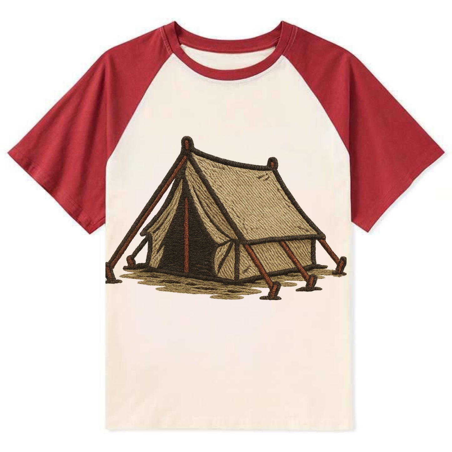 Camping Tent  - Contrast Raglan T-shirt - Red