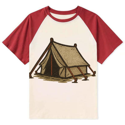 Camping Tent  - Contrast Raglan T-shirt - Red