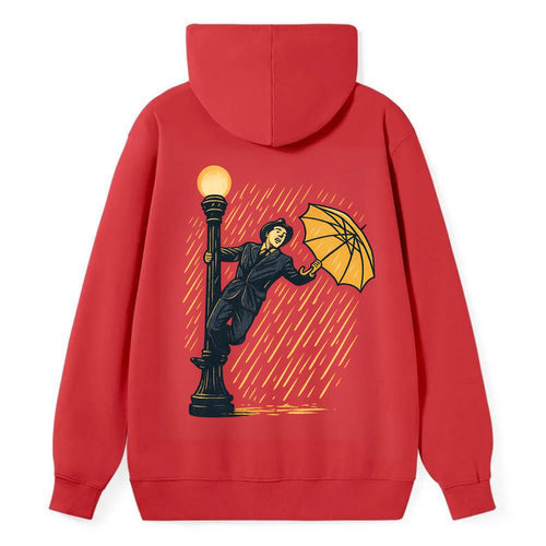 joyful dancing on lamppost in heavy rain with big smile - Classic Pullover Hoodie