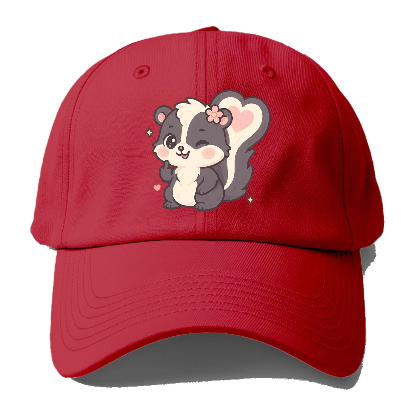 fluffy skunk with heart-shaped tail pattern, one paw up showing sass - Baseball Cap - Red