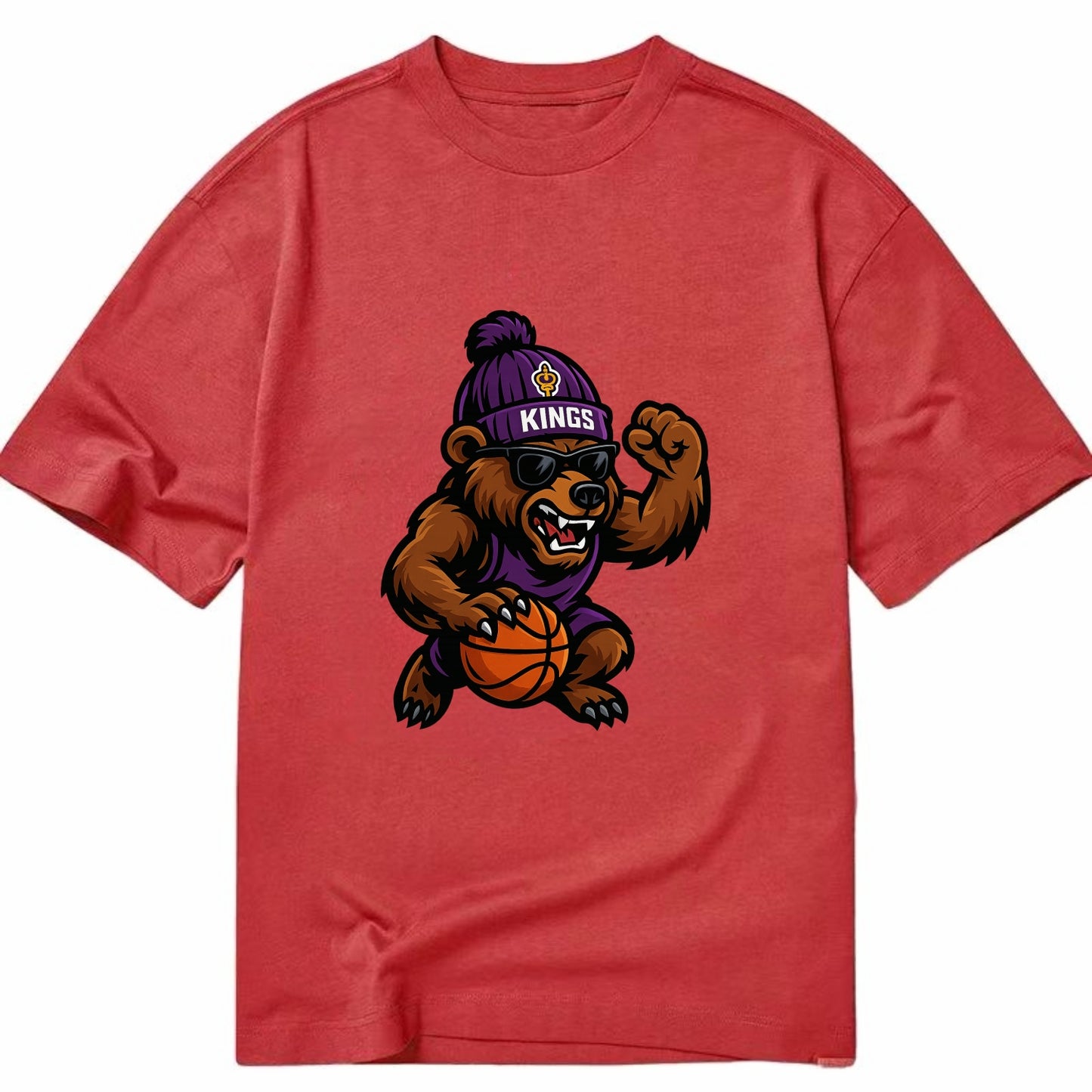 California Grizzly wearing Kings beanie with royal scepter patch and wayfarer - Classic T-shirt - Red