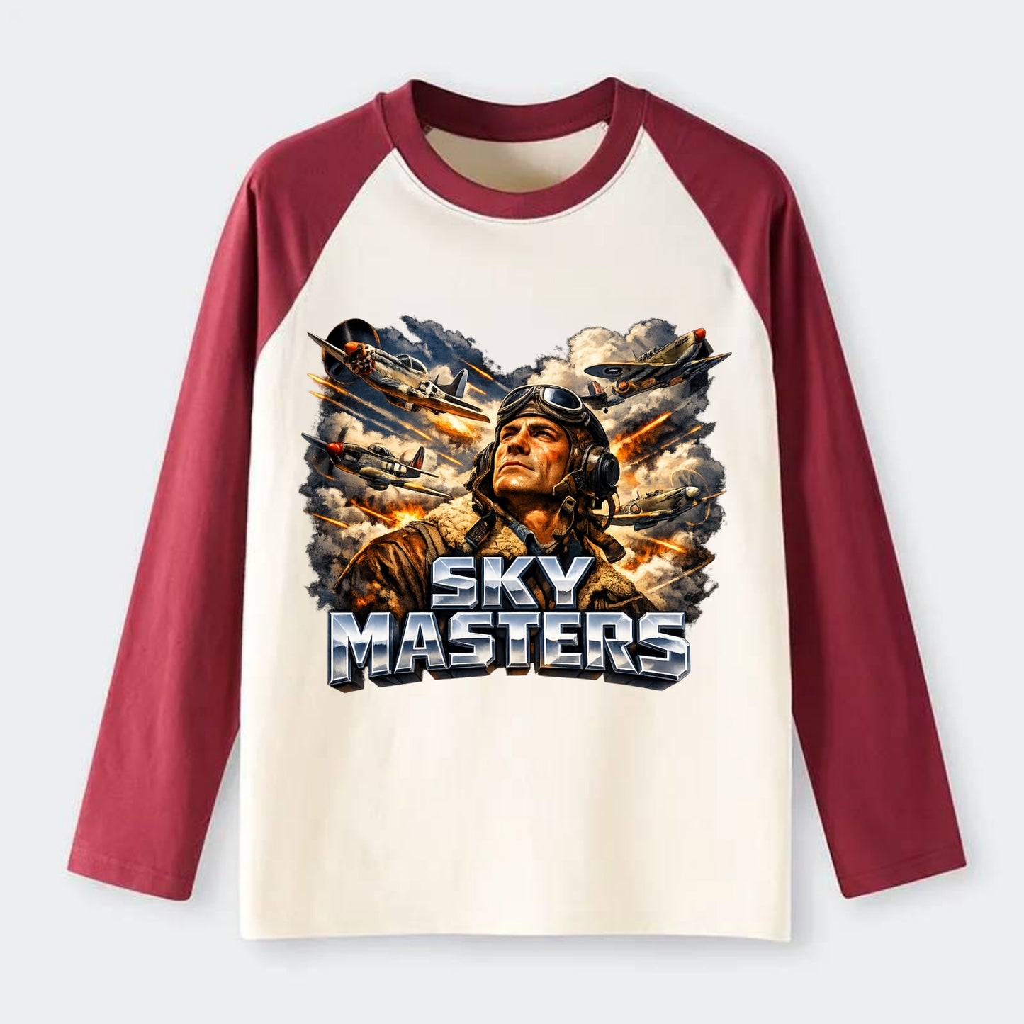Sky Masters - Raglan Long Sleeve T-Shirt - Red