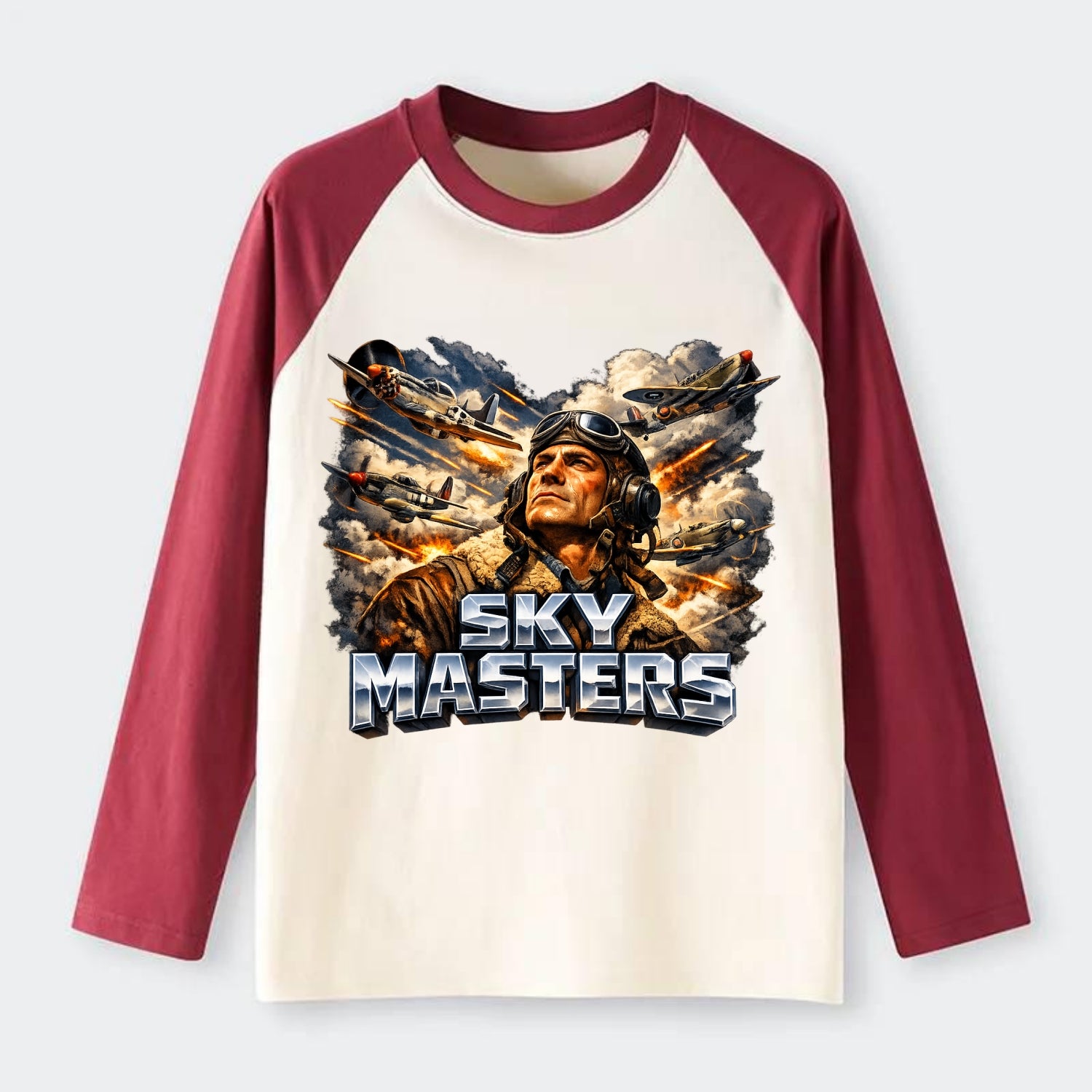 Sky Masters - Raglan Long Sleeve T-Shirt - Red