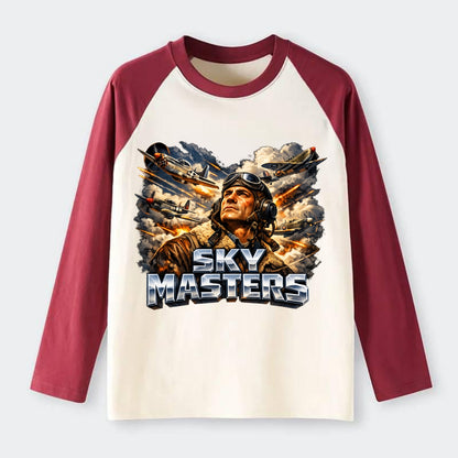 Sky Masters - Raglan Long Sleeve T-Shirt - Red
