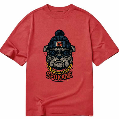 Spokane Bulldog wearing Gonzaga beanie with G patch - Classic T-shirt - Red