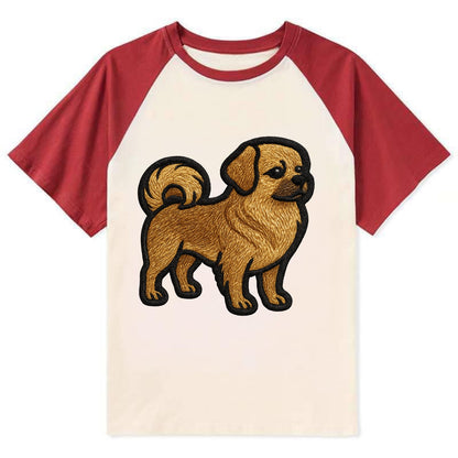 Tibetan Spaniel - Modern Tibetan breed d - Contrast Raglan T-shirt - Red