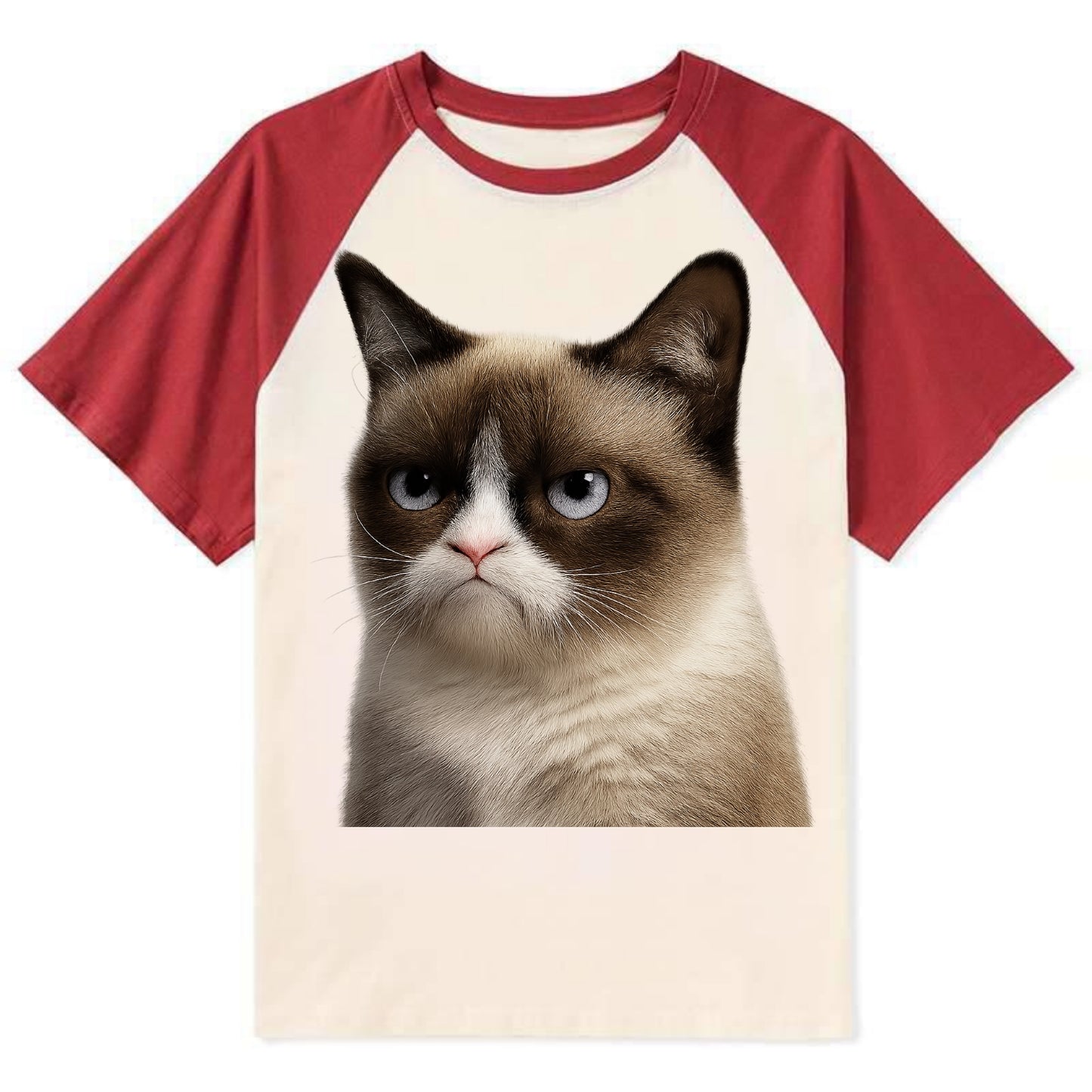 Grumpy Cat Expression  - Contrast Raglan T-shirt - Red