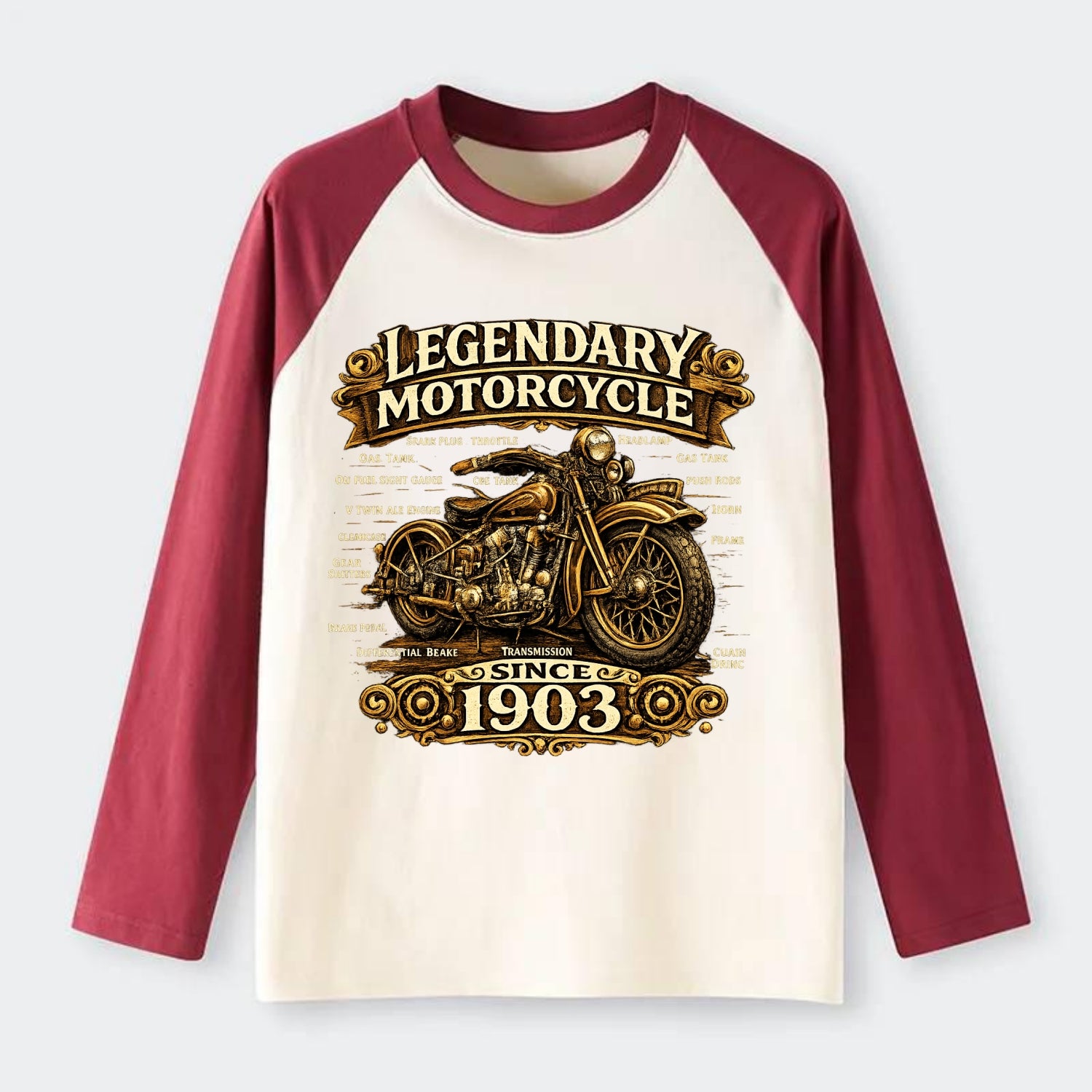 Legendary Motorcycle 1903 - Raglan Long Sleeve T-Shirt - Red