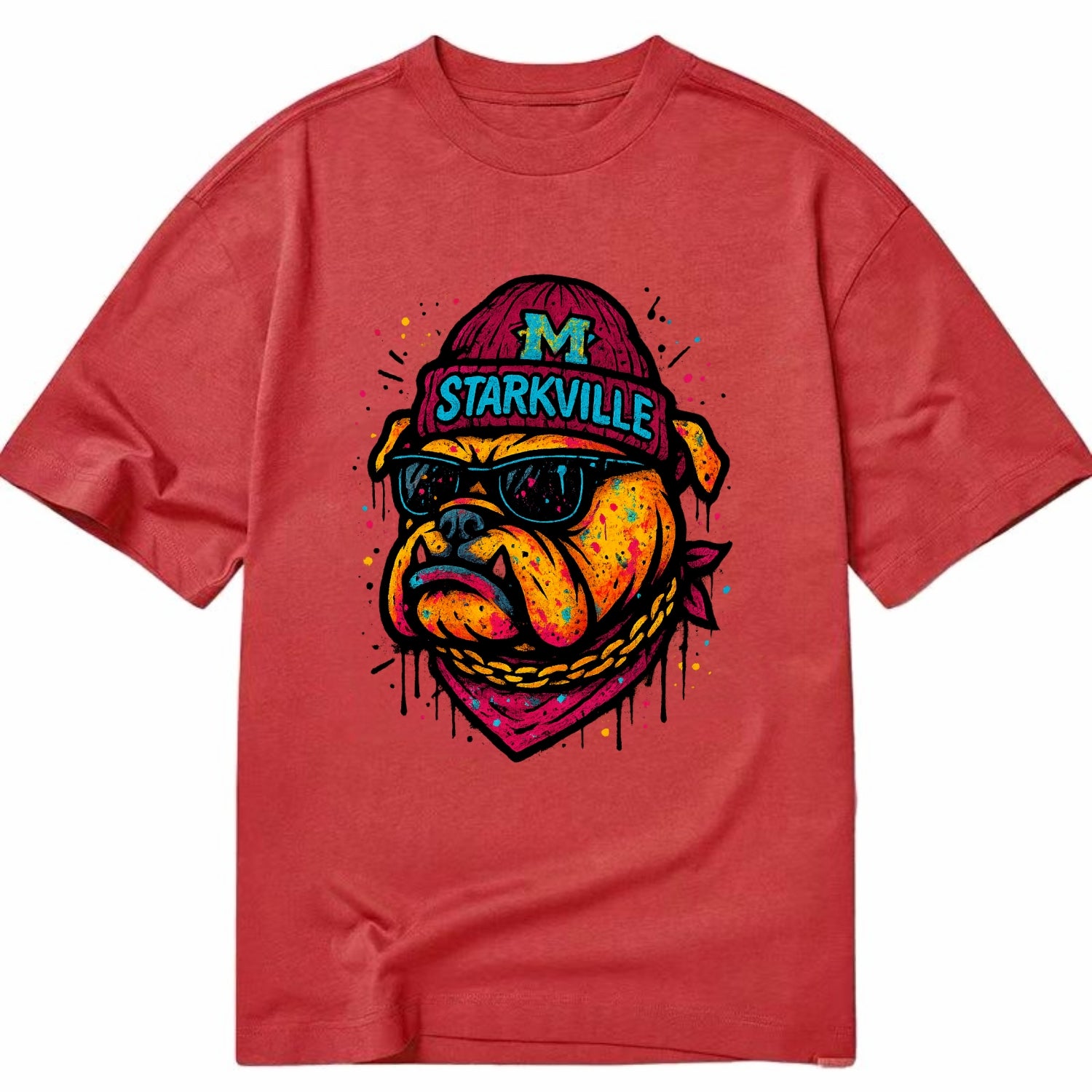 Starkville Bulldog wearing Mississippi State beanie with M patch - Classic T-shirt - Red