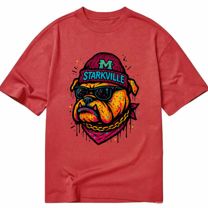 Starkville Bulldog wearing Mississippi State beanie with M patch - Classic T-shirt - Red