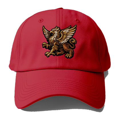 GRIFFIN BEAST - lion eagle hybrid in gold and brown , heraldic - Baseball Cap - Red