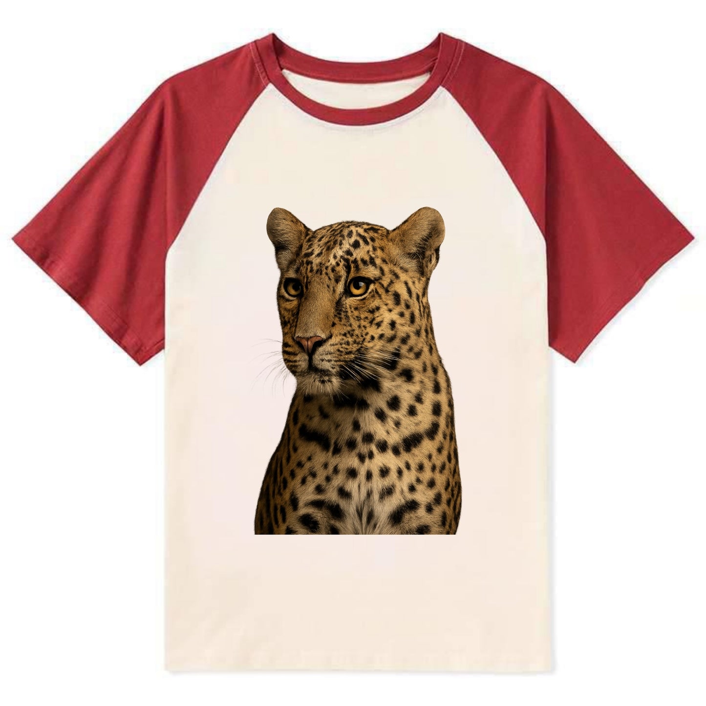 Leopard  - Contrast Raglan T-shirt - Red