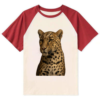 Leopard  - Contrast Raglan T-shirt - Red