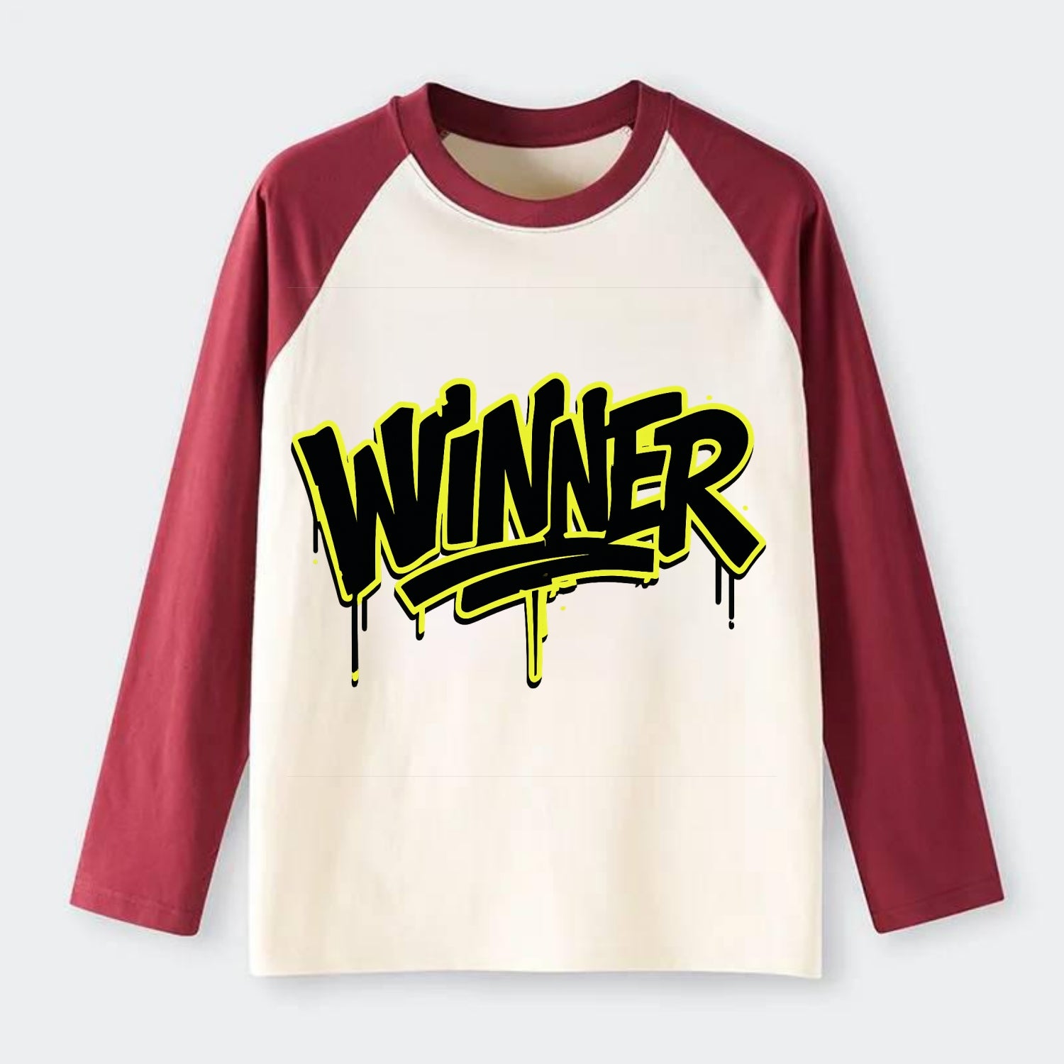 Bold typography design - "WINNER" - victorious mindset, champion - Raglan Long Sleeve T-Shirt - Red
