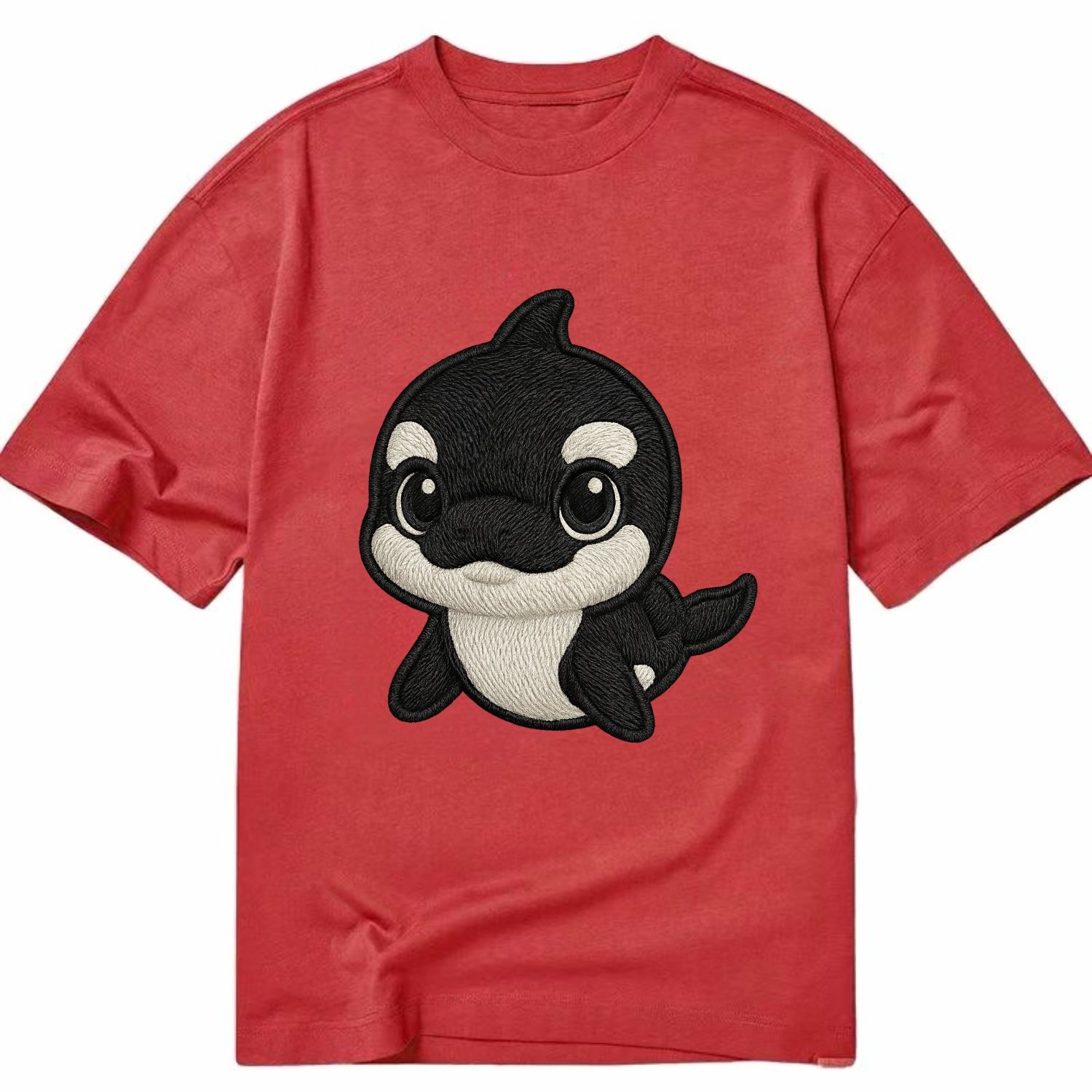 Baby Orca - black and white pattern, white eye patch, front-facing, curious and - Classic T-shirt - Red