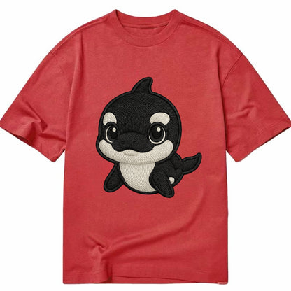 Baby Orca - black and white pattern, white eye patch, front-facing, curious and - Classic T-shirt - Red