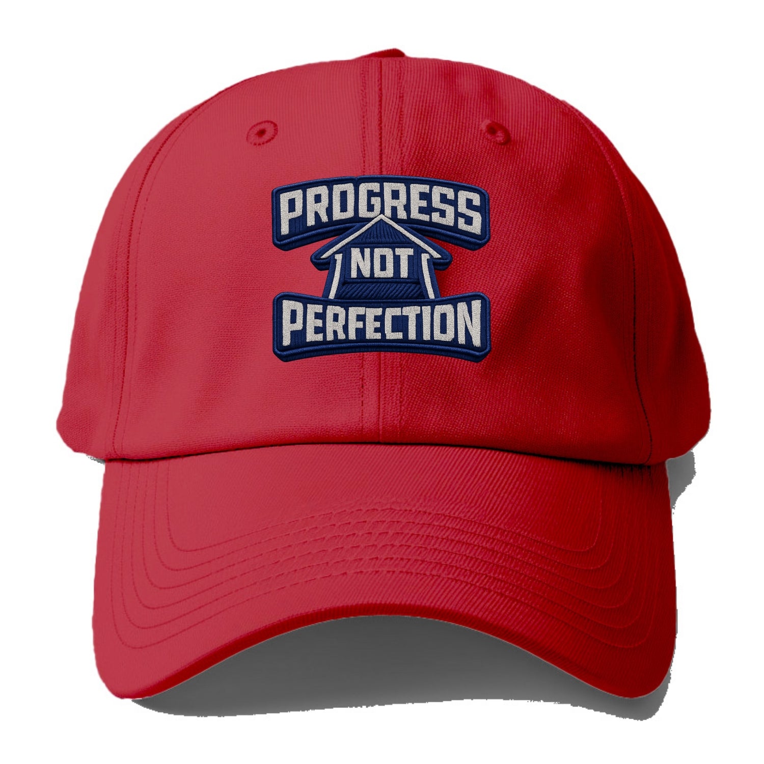 PROGRESS NOT PERFECTION - arrow with text in blue , growth mindset - Baseball Cap - Red