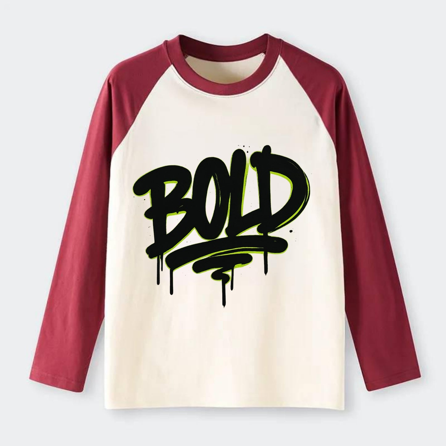Bold typography design - "BOLD" - courageous, standing out - Raglan Long Sleeve T-Shirt - Red
