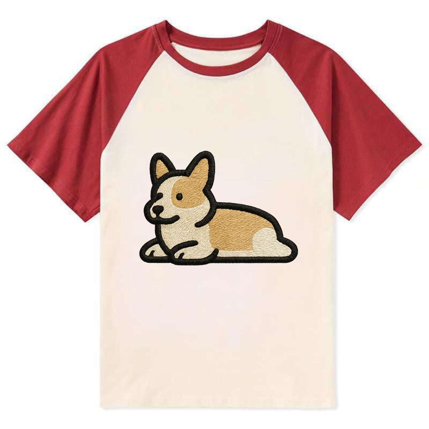 Corgi - Sploot lying position - Contrast Contrast Raglan T-shirt - Red