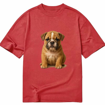 Baby Bulldog Puppy - wrinkly face, underbite, stocky body, gentle eyes, - Classic T-shirt - Red