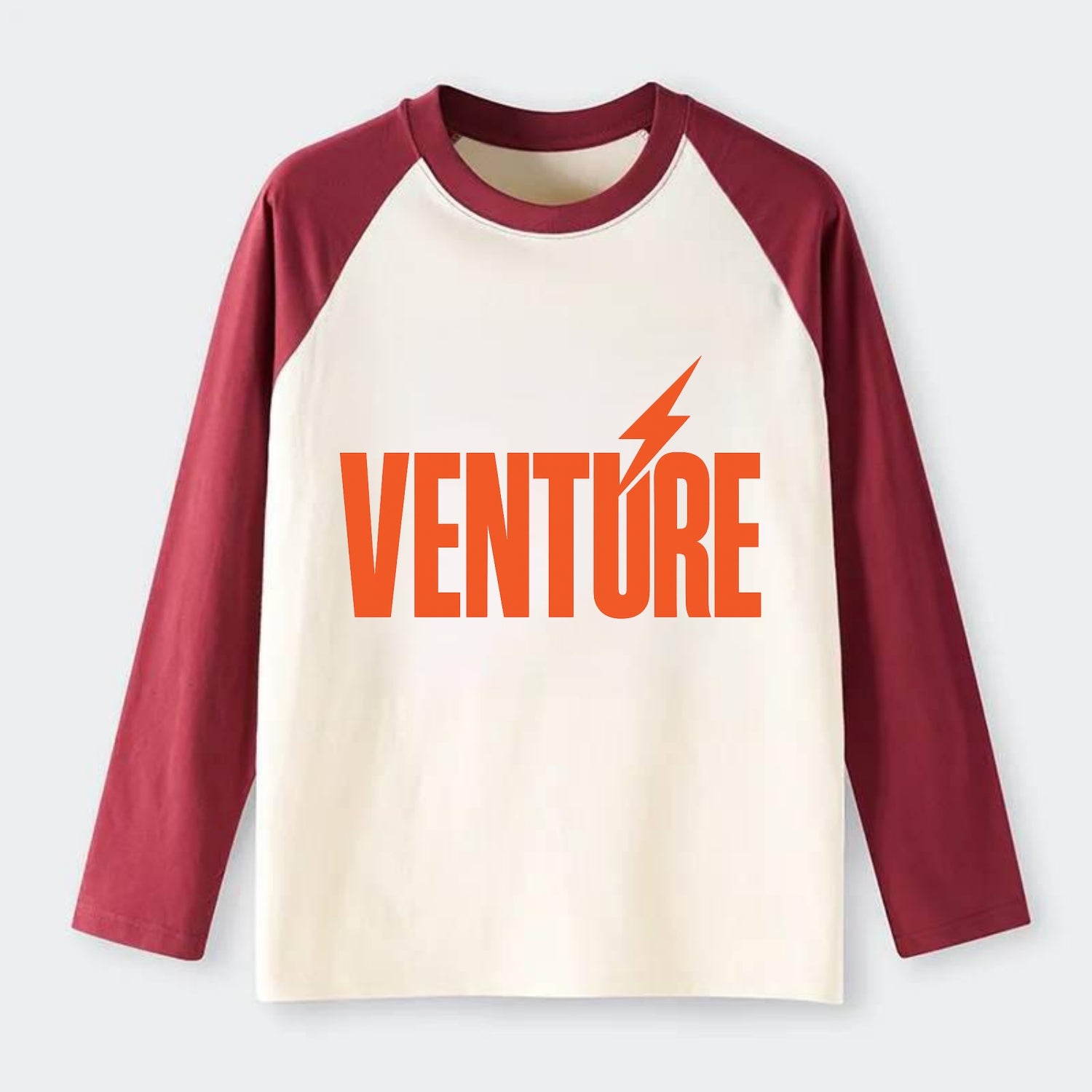 Bold typography design - "VENTURE" - taking risks, bold exploration - Raglan Long Sleeve T-Shirt - Red