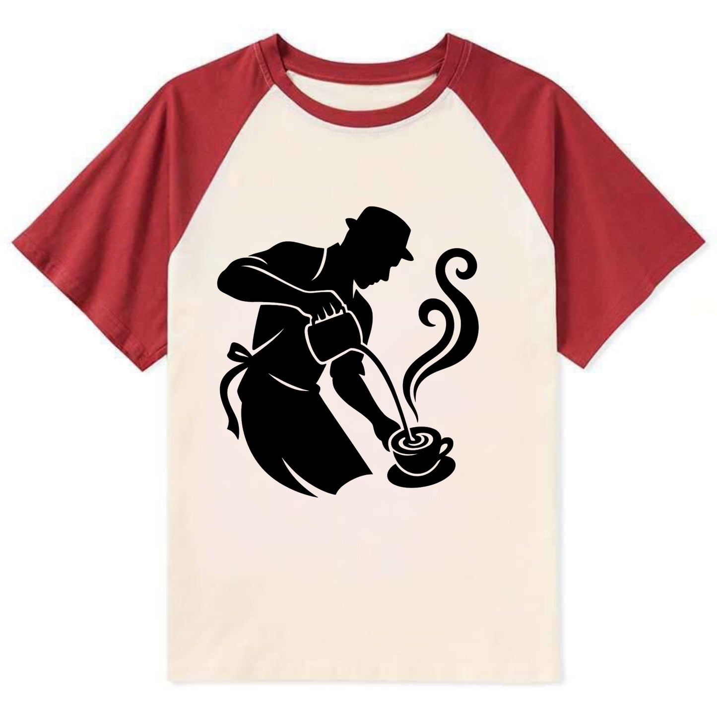 Barista creating latte art - Contrast Raglan T-shirt - Red
