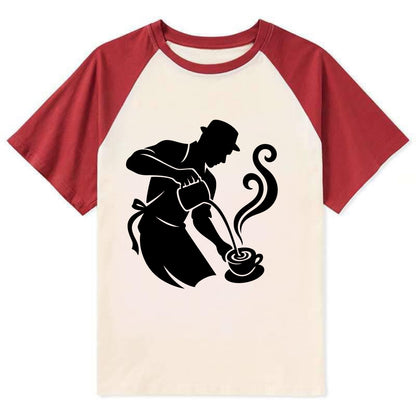 Barista creating latte art - Contrast Raglan T-shirt - Red
