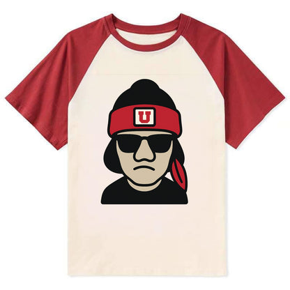 Salt Lake Ute wearing Utah beanie with U patch - Contrast Raglan T-shirt - Red