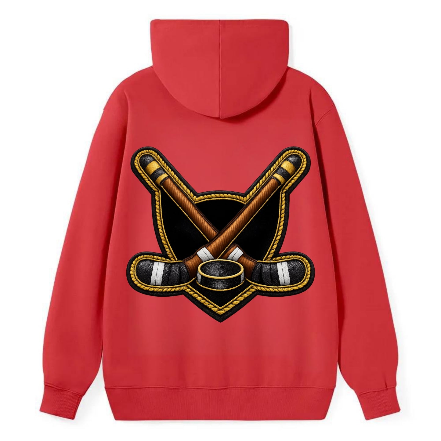 Embroidered patch design - HOCKEY CROSSED STICKS - ice hockey sticks with - Classic Pullover Hoodie - Red