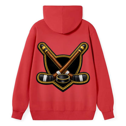 Embroidered patch design - HOCKEY CROSSED STICKS - ice hockey sticks with - Classic Pullover Hoodie - Red