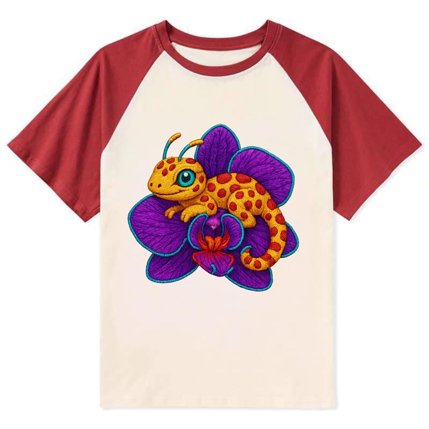 Leopard Orchid - Contrast Raglan T-shirt - Red