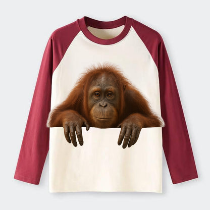 Orangutan  - Raglan Long Sleeve T-Shirt - Red