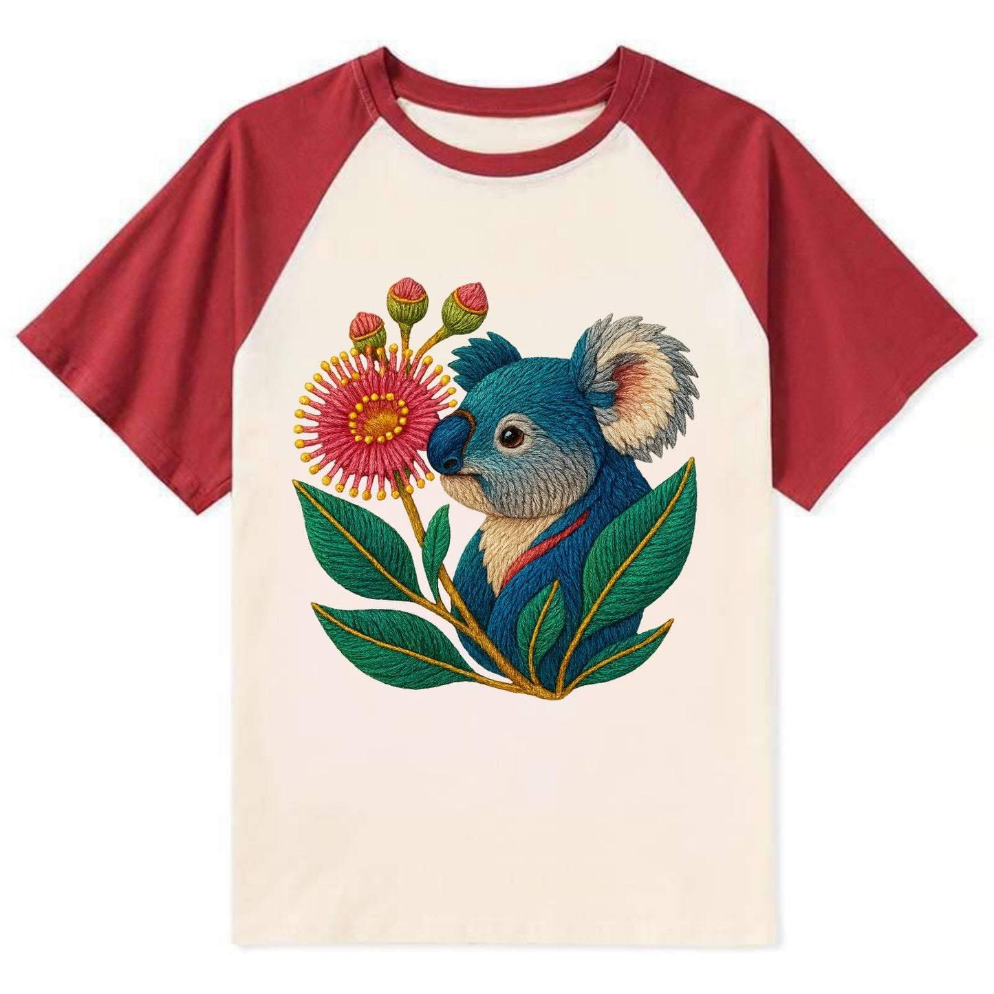 Koala Eucalyptus Bloom - Contrast Raglan T-shirt - Red