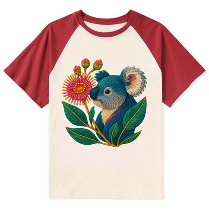 Koala Eucalyptus Bloom - Contrast Raglan T-shirt - Red