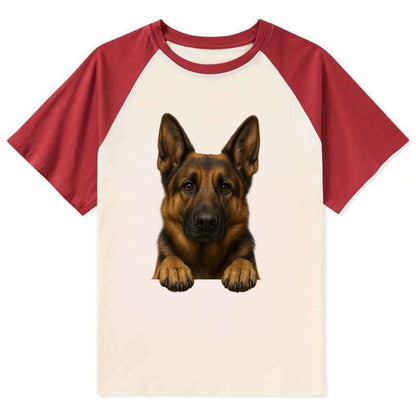 German Shepherd  - Contrast Raglan T-shirt - Red