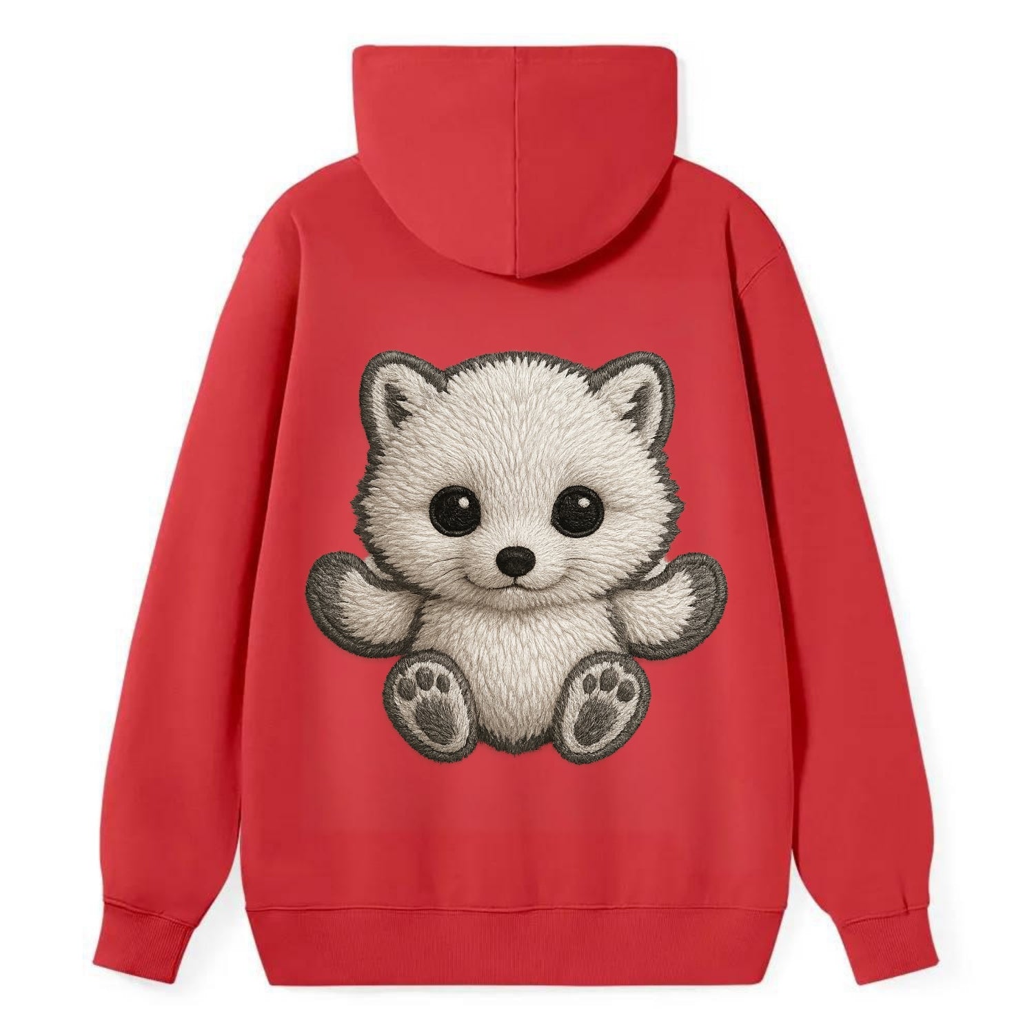 Baby Arctic Fox - white fluffy, tiny black nose, bright curious eyes, - Classic Pullover Hoodie - Red