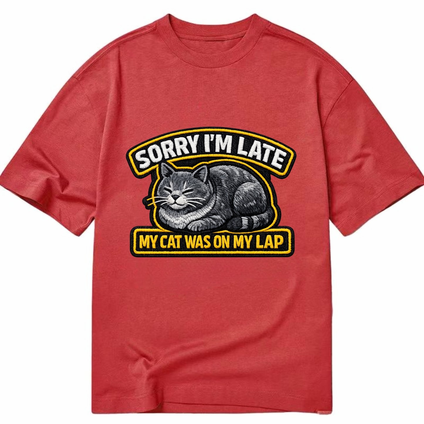 SORRY IM LATE MY CAT WAS ON MY LAP - cat loaf in gray , valid excuse - Classic T-shirt - Red