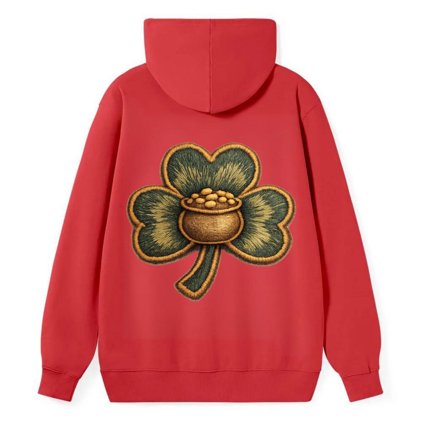 ST PATRICKS CLOVER - lucky clover with gold in green and gold , Irish luck - Classic Pullover Hoodie - Red