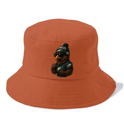 Philly Hawk wearing Eagles beanie with Rocky patch and wayfarer sunglasses - Bucket Hat - Red
