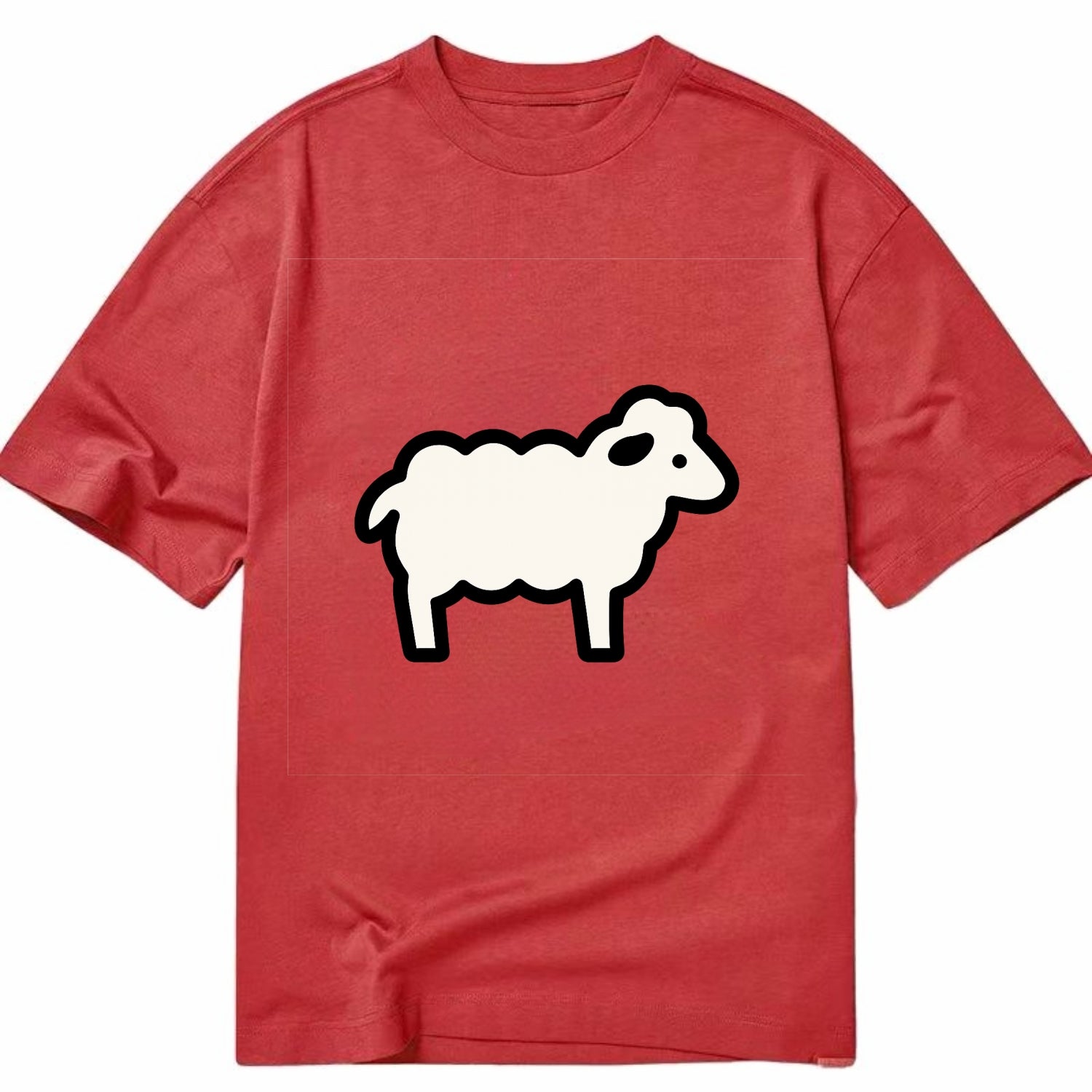 Sheep - White fluffy wool flat side profile - Classic T-shirt - Red