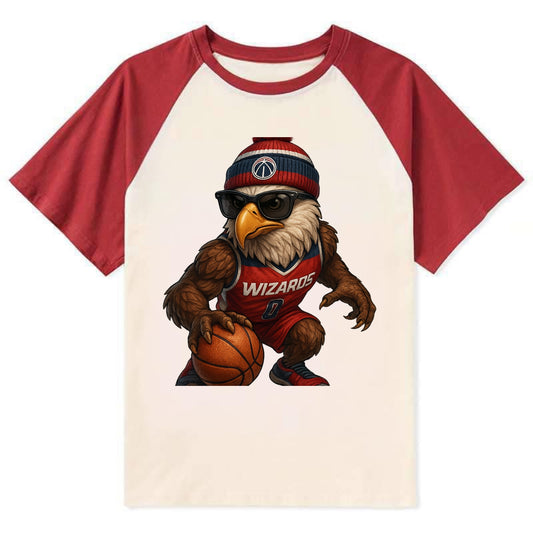 DC Eagle wearing Wizards red white and blue beanie with monument patch - Contrast Raglan T-shirt - Red