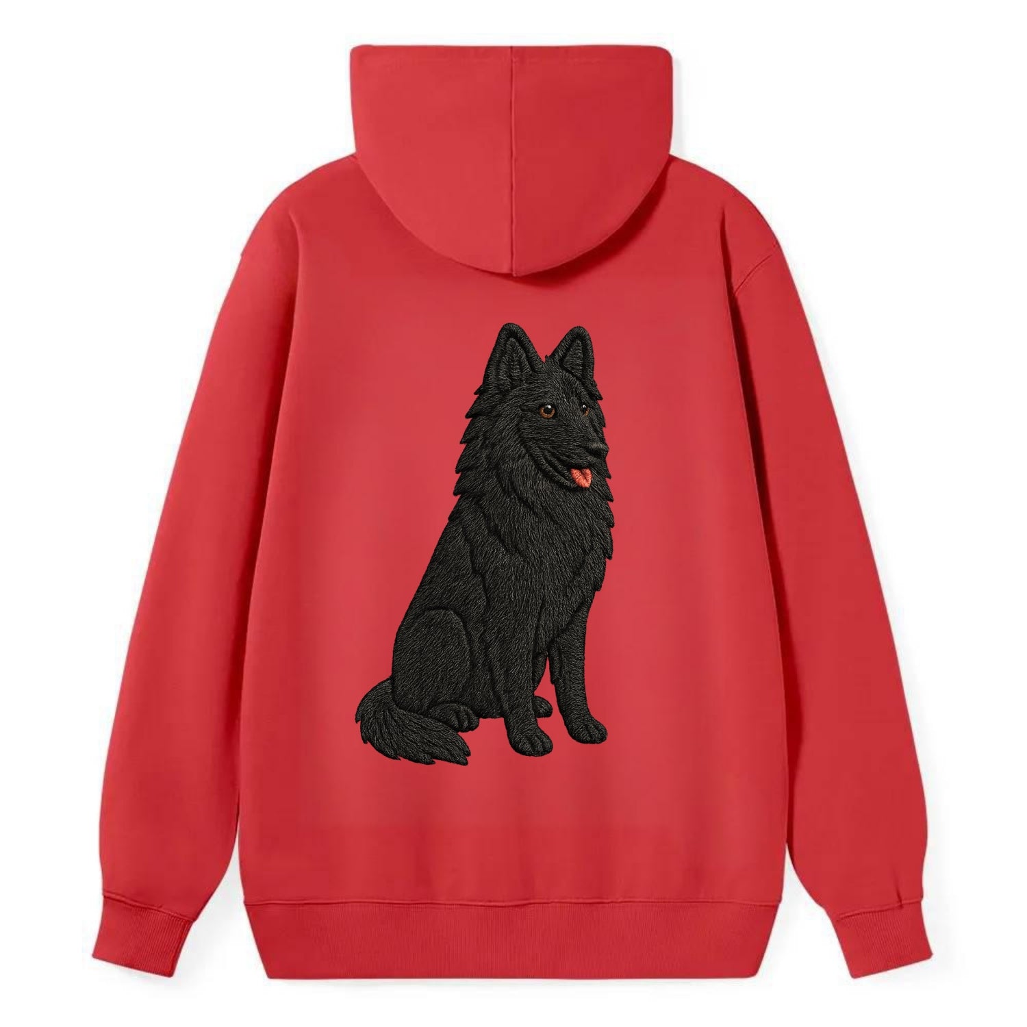 Belgian Sheepdog - Black long-haired embroidered pose - Classic Pullover Hoodie - Red